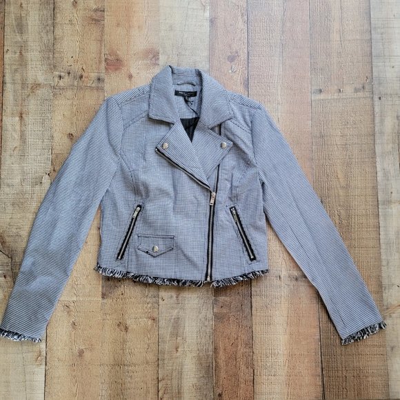 Romeo & Juliet Couture Houndstooth Moto Fringe Jacket Medium - Picture 1 of 10